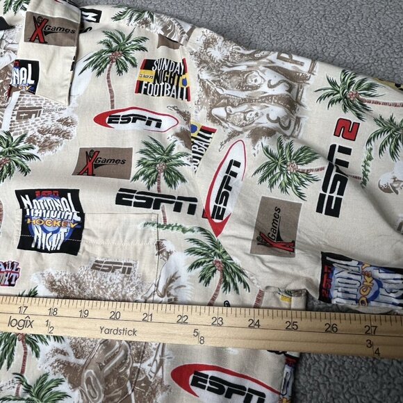 Vintage ESPN Zone Shirt Mens L Hawaiian Rayon Sports Center Party All Over Print - Picture 10 of 13